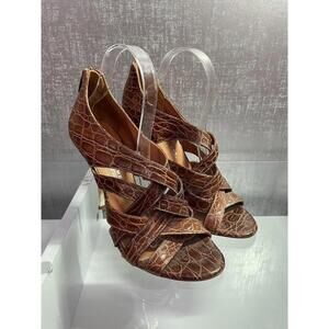 LATITUDE FEMME Women's Leather Strappy Wood Stacked Heels EU 39.5 / US: 9 (Z21)